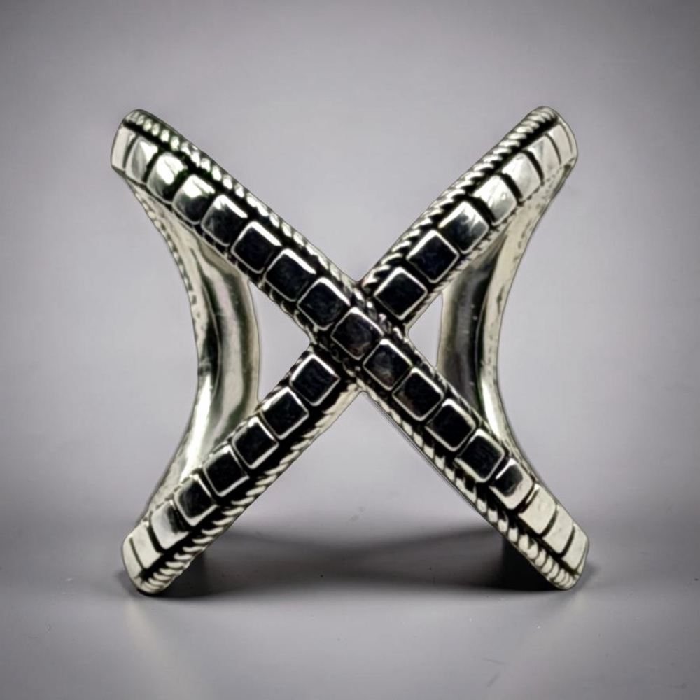 Samuel B 925 Sterling Silver “X” Ring – Square Cut Design, Size 6.25